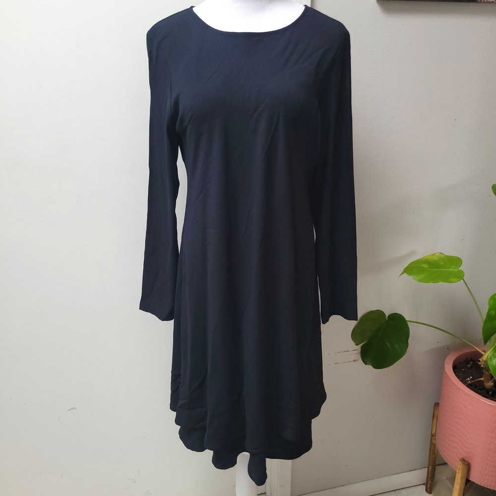 Wild‎ Rose Vintage Long Sleeve Dress Casual Tunic Black 10 Layered Classic Lined